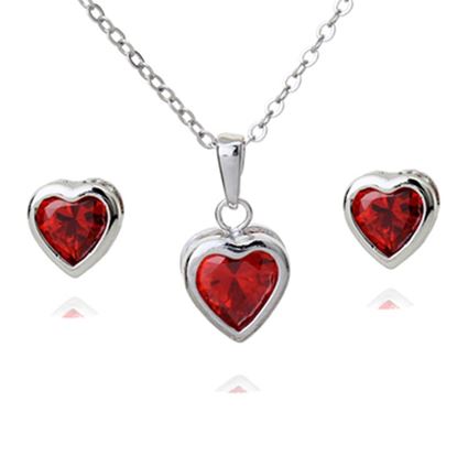 Picture of Heart Shaped Crystal Earring Necklace Set - Red Zircon Crystal