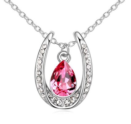 Picture of Lucky Horseshoe with Crystal Necklace - Rose Color Austrian Crystal